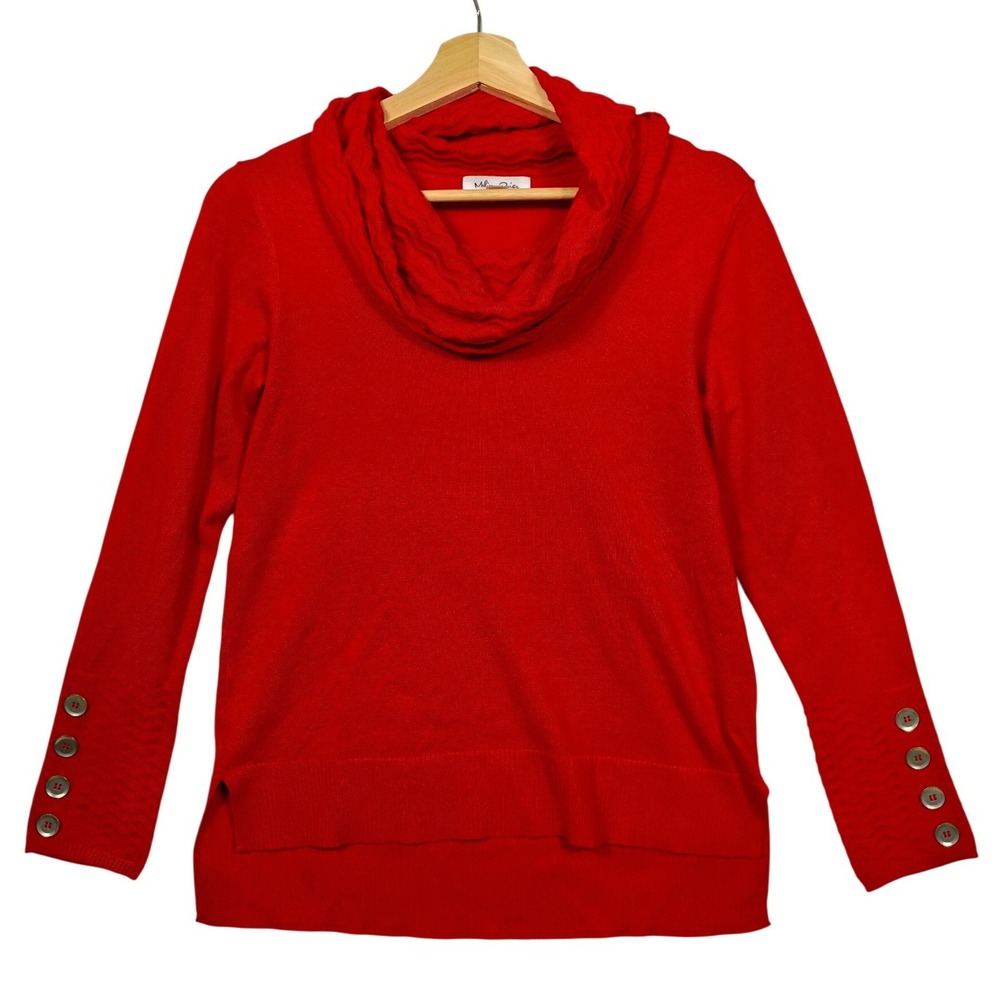 Melissa Paige Red Cowl Neck Sweater Button Cuff Knit Top Mâ Holiday Festive
